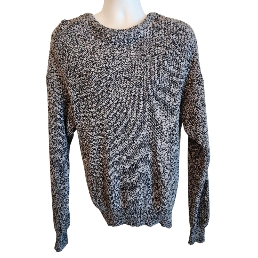 Vintage Townsley Marled Knit Sweater Men's Large Black Gray Crewneck EUC
